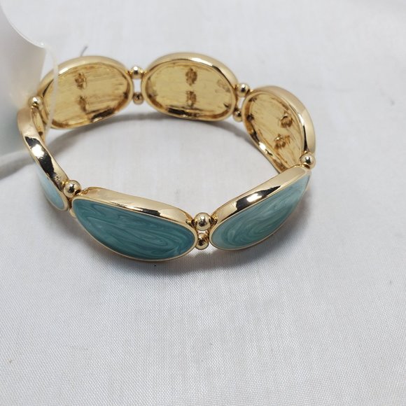 Coral bay gold with Aqua enameled stretch bracelet - Picture 3 of 5